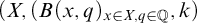 left parenthesis upper X comma left parenthesis upper B left parenthesis x comma q right parenthesis Subscript x element of upper X comma q element of double struck upper Q Baseline comma k right parenthesis