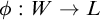 phi colon upper W right arrow upper L