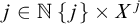 j element of double struck upper N StartSet j EndSet times upper X Superscript j