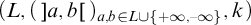 left parenthesis upper L comma left parenthesis right bracket a comma b left bracket right parenthesis Subscript a comma b element of upper L union StartSet plus infinity comma negative infinity EndSet Baseline comma k right parenthesis