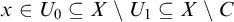 x element of upper U 0 subset of or equal to upper X minus upper U 1 subset of or equal to upper X minus upper C
