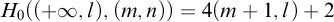 upper H 0 left parenthesis left parenthesis plus infinity comma l right parenthesis comma left parenthesis m comma n right parenthesis right parenthesis equals 4 left parenthesis m plus 1 comma l right parenthesis plus 2