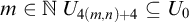 m element of double struck upper N upper U Subscript 4 left parenthesis m comma n right parenthesis plus 4 Baseline subset of or equal to upper U 0