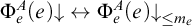 normal upper Phi Subscript e Superscript upper A Baseline left parenthesis e right parenthesis down arrow left right arrow normal upper Phi Subscript e Superscript upper A Baseline left parenthesis e right parenthesis down arrow Subscript less than or equals m Sub Subscript e Baseline