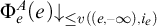 normal upper Phi Subscript e Superscript upper A Baseline left parenthesis e right parenthesis down arrow Subscript less than or equals v left parenthesis left parenthesis e comma negative infinity right parenthesis comma i Sub Subscript e Subscript right parenthesis Baseline