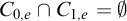 upper C Subscript 0 comma e Baseline intersection upper C Subscript 1 comma e Baseline equals normal empty set