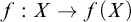 f colon upper X right arrow f left parenthesis upper X right parenthesis
