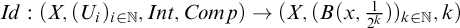 upper I d colon left parenthesis upper X comma left parenthesis upper U Subscript i Baseline right parenthesis Subscript i element of double struck upper N Baseline comma upper I n t comma upper C o m p right parenthesis right arrow left parenthesis upper X comma left parenthesis upper B left parenthesis x comma StartFraction 1 Over 2 Superscript k Baseline EndFraction right parenthesis right parenthesis Subscript k element of double struck upper N Baseline comma k right parenthesis
