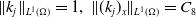 StartMetric k Subscript j Baseline EndMetric Subscript upper L Sub Superscript 1 Subscript left parenthesis normal upper Omega right parenthesis Baseline equals 1 comma StartMetric left parenthesis k Subscript j Baseline right parenthesis Subscript x Baseline EndMetric Subscript upper L Sub Superscript 1 Subscript left parenthesis normal upper Omega right parenthesis Baseline equals upper C 8