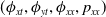 left parenthesis phi Subscript x t Baseline comma phi Subscript y t Baseline comma phi Subscript x x Baseline comma p Subscript x x Baseline right parenthesis