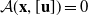script upper A left parenthesis bold x comma left bracket bold u right bracket right parenthesis equals 0