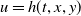 u equals h left parenthesis t comma x comma y right parenthesis