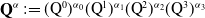bold upper Q Superscript alpha Baseline colon equals left parenthesis normal upper Q Superscript 0 Baseline right parenthesis Superscript alpha 0 Baseline left parenthesis normal upper Q Superscript 1 Baseline right parenthesis Superscript alpha 1 Baseline left parenthesis normal upper Q squared right parenthesis Superscript alpha 2 Baseline left parenthesis normal upper Q cubed right parenthesis Superscript alpha 3