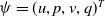 psi equals left parenthesis u comma p comma v comma q right parenthesis Superscript upper T