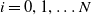 i equals 0 comma 1 comma ellipsis upper N