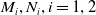 upper M Subscript i Baseline comma upper N Subscript i Baseline comma i equals 1 comma 2