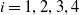 i equals 1 comma 2 comma 3 comma 4