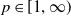 p element of left bracket 1 comma normal infinity right parenthesis