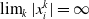 limit Underscript k Endscripts StartAbsoluteValue x Subscript i Superscript k Baseline EndAbsoluteValue equals normal infinity