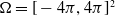 normal upper Omega equals left bracket minus 4 pi comma 4 pi right bracket squared
