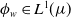phi Subscript w Baseline element of upper L Superscript 1 Baseline left parenthesis mu right parenthesis