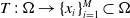 upper T colon normal upper Omega right arrow left brace x Subscript i Baseline right brace Subscript i equals 1 Superscript upper M Baseline subset of normal upper Omega