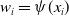 w Subscript i Baseline equals psi left parenthesis x Subscript i Baseline right parenthesis