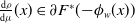 StartFraction d rho Over d mu EndFraction left parenthesis x right parenthesis element of partial differential upper F Superscript asterisk Baseline left parenthesis minus phi Subscript w Baseline left parenthesis x right parenthesis right parenthesis