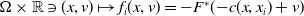 normal upper Omega times double struck upper R contains as member left parenthesis x comma v right parenthesis right arrow from bar f Subscript i Baseline left parenthesis x comma v right parenthesis equals minus upper F Superscript asterisk Baseline left parenthesis minus c left parenthesis x comma x Subscript i Baseline right parenthesis plus v right parenthesis