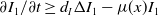 partial differential upper I 1 divided by partial differential t greater than or equals d Subscript upper I Baseline normal upper Delta upper I 1 minus mu left parenthesis x right parenthesis upper I 1
