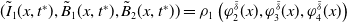 left parenthesis ModifyingAbove upper I With tilde Subscript 1 Baseline left parenthesis x comma t Superscript asterisk Baseline right parenthesis comma ModifyingAbove upper B With tilde Subscript 1 Baseline left parenthesis x comma t Superscript asterisk Baseline right parenthesis comma ModifyingAbove upper B With tilde Subscript 2 Baseline left parenthesis x comma t Superscript asterisk Baseline right parenthesis right parenthesis equals rho 1 left parenthesis phi 2 Superscript delta overbar Baseline left parenthesis x right parenthesis comma phi 3 Superscript delta overbar Baseline left parenthesis x right parenthesis comma phi 4 Superscript delta overbar Baseline left parenthesis x right parenthesis right parenthesis