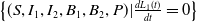 StartSet left parenthesis upper S comma upper I 1 comma upper I 2 comma upper B 1 comma upper B 2 comma upper P right parenthesis vertical bar StartFraction d upper L 1 left parenthesis t right parenthesis Over d t EndFraction equals 0 EndSet