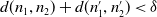 d left parenthesis n 1 comma n 2 right parenthesis plus d left parenthesis n prime 1 comma n prime 2 right parenthesis less than delta