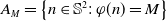 upper A Subscript upper M Baseline equals StartSet n element of double struck upper S squared colon phi left parenthesis n right parenthesis equals upper M EndSet