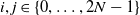 i comma j element of StartSet 0 comma ellipsis comma 2 upper N minus 1 EndSet