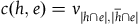 c left parenthesis h comma e right parenthesis equals v Subscript StartAbsoluteValue h intersection e EndAbsoluteValue comma StartAbsoluteValue h overbar intersection e EndAbsoluteValue