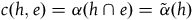 c left parenthesis h comma e right parenthesis equals alpha left parenthesis h intersection e right parenthesis equals ModifyingAbove alpha With tilde left parenthesis h right parenthesis