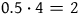 0.5 dot 4 equals 2