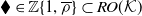 black lozenge element of double struck upper Z left brace 1 comma rho overbar right brace subset of upper R upper O left parenthesis script upper K right parenthesis