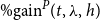 percent sign gain Superscript upper P Baseline left parenthesis t comma lamda comma h right parenthesis