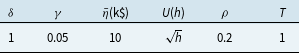 A table listing parameters of the optimization problem.