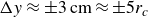 normal upper Delta y almost equals plus or minus 3 cm almost equals plus or minus 5 r Subscript c Baseline