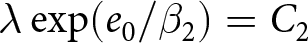 lamda exp left parenthesis e 0 slash beta 2 right parenthesis equals upper C 2