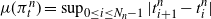 mu left parenthesis pi Subscript t Superscript n Baseline right parenthesis equals sup Underscript 0 less than or equals i less than or equals upper N Subscript n Baseline minus 1 Endscripts StartAbsoluteValue t Subscript i plus 1 Superscript n Baseline minus t Subscript i Superscript n Baseline EndAbsoluteValue