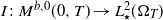 upper I colon upper M Superscript b comma 0 Baseline left parenthesis 0 comma upper T right parenthesis right arrow upper L Subscript star Superscript 2 Baseline left parenthesis normal upper Omega Subscript upper T Baseline right parenthesis