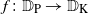 f colon double struck upper D Subscript normal upper P Baseline right arrow double struck upper D Subscript normal upper K Baseline