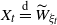 upper X Subscript t Baseline equals Overscript normal d Endscripts upper W overtilde Subscript xi Sub Subscript t