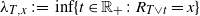 lamda Subscript upper T comma x Baseline colon equals inf left brace t element of double struck upper R Subscript plus Baseline colon upper R Subscript upper T or t Baseline equals x right brace