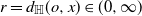 r equals d Subscript double struck upper H Baseline left parenthesis o comma x right parenthesis element of left parenthesis 0 comma normal infinity right parenthesis