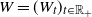 upper W equals left parenthesis upper W Subscript t Baseline right parenthesis Subscript t element of double struck upper R Sub Subscript plus